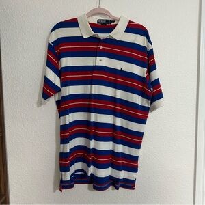 Polo Ralph Lauren Polo Shirt Mens L Red White Blue Stripe Pony Short Sleeve